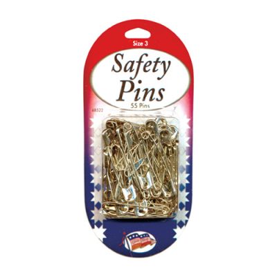 Safety pin, stainless steel and gold-plated brass, 2-3/8 inches