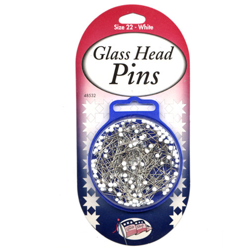 Glass Head Pins Size 22 - White